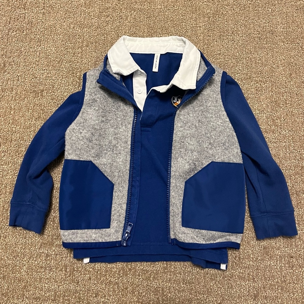 Janie & Jack Vest & Matching Collared Rugby Style Long Sleeve Blue Shirt